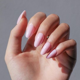 False Nails Short Almond Press on Nails with Glue 30pcs Pure Pink Stick On Nails Pink Nude Fake Nails Long Lasting Gift for Women Girls (Baby Pink Short Almond, 30pcs)