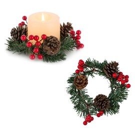 Christmas Wreath Candles Advent Wreath Decoration: Blosmon Pack of 2 Mini Christmas Wreath with Red Berries Pine Cones for Christmas Decoration Wedding Table Decoration Artificial Door Wreath for