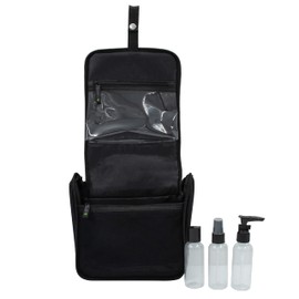 GForce 4 Piece Hanging Toiletry Bag Set | Travel Bottles | TSA Approved, Black, 8"x 3.5"x 7.5"