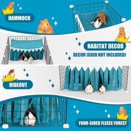 ONEJU Guinea Pig Hideout - Guinea Pig Corner Hideout, Four-Sided Fringes, Rectangular Top and Washable Hides, Suitable Hides for Guinea Pigs and Rabbit, No Metal Fences, Blue