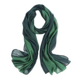 LumiSyne Silk Scarf Women's Colour Gradient Cotton Linen Silk Scarf Fashion Elegant Lightweight Soft Neckerchief Sun Cream Stole All Year Round, Dark green + dark blue