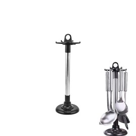 YCSSSD Kitchen ware Storage Rack, Stainless Steel Kitchen Utensil Holder Organizer, Countertop 360 Degree Rotating Utensil Holder for Kitchen Counter with 6 Hooks.