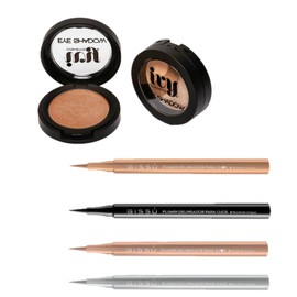 Kit Maquillaje Sombra Compacta IVY HD Alta Pigmentación Goldie 503 y 4 Plumin delineador Bissu Oro Rosa, Cobre, Negro, Plata