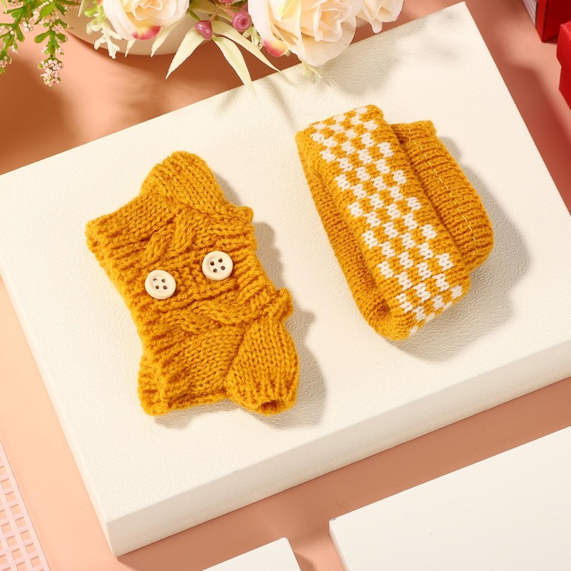 Doll Clothes Set, Handmade Crochet Knitted Button Sweater & Hat