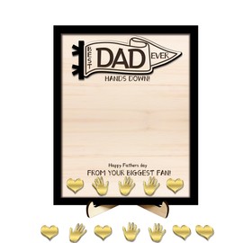 Best Dad Ever Hands Down Sign, Father's Day Wooden Plaque DIY Family Handprint Engraved Wooden Frame Birthday Gifts for Dad Papa Grandpa From Son Daughter Wife (Best Dad Ever Hands Down)