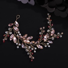 Octwine Bridal Pink Headpiece Handmade Wedding Headband Hair Vine Bead Crystal Rhinestoens Headband Bridal Wedding Hair Accessories