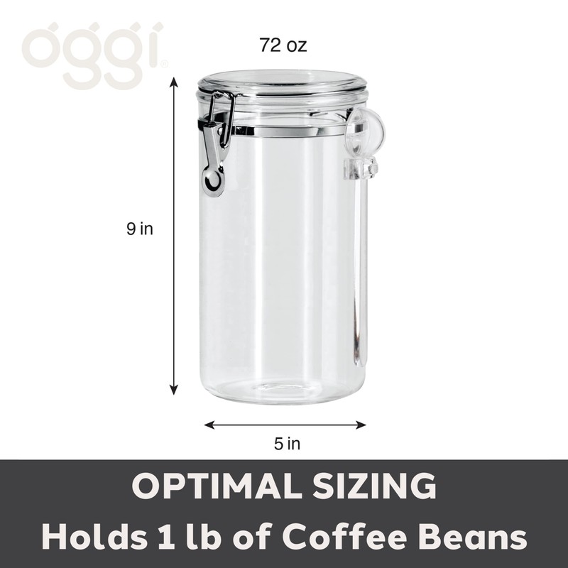 Oggi Clear Canister Airtight 72oz - Clamp Lid & Spoon