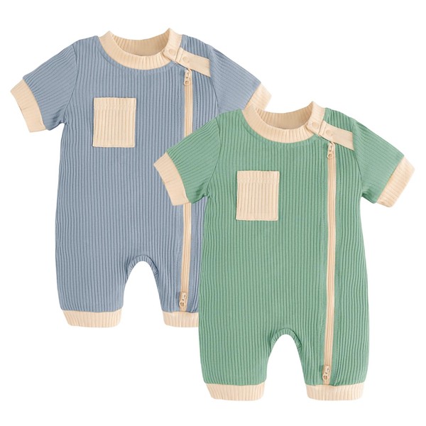 Volunboy Baby Boys' Short-Sleeved Jumpsuit Romper (Pack of 2) with