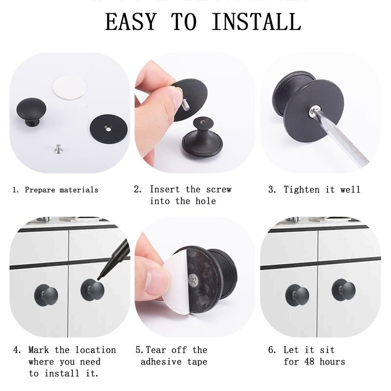 KuuGuu 4 PCS Self-Stick Drawer Knobs Stainless Steel Instant Cabinet