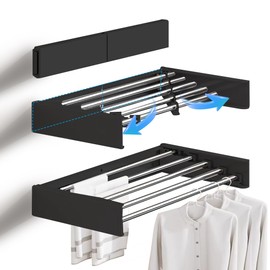 Peimscen Wall Mounted Laundry Drying Rack, Foldable Wall Mount Clothes Drying Rack Folding Indoor, Drying Rack Clothing Collapsible, Towel Drying Rack w/Wall Template, 5 Rods, 40"-Black