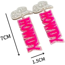 Western Cowboy HOWDY Hat Acrylic Glitter Disco Dangle Earrings Retro Nashville Rodeo Party Jewelry for Concert Prom-Pink