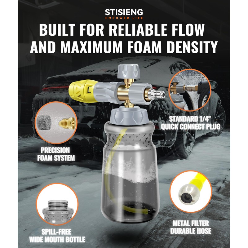 STISIENG Professional Foam Cannon for Pressure Washer, 1L Wide Mouth