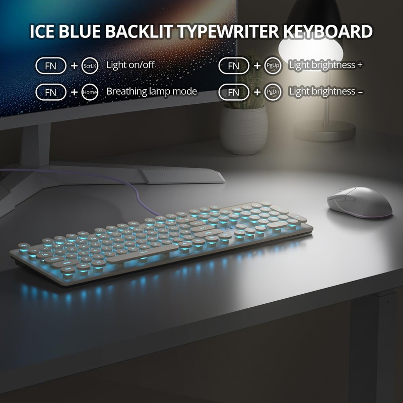 iRoboosta Quiet Keyboard Wired Membrane Keyboard Aesthetic, Full Size 104