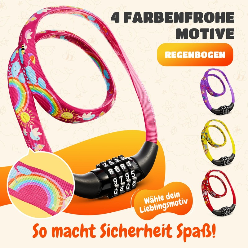 Children's Bicycle Lock with Combination Code - Rainbow - Lightweight