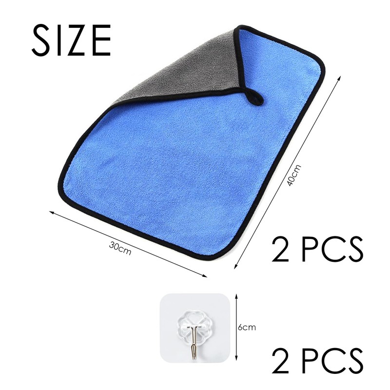 USHXVG 2 Pcs Car Towels, 2 Pcs Clear Hooks, Microfiber