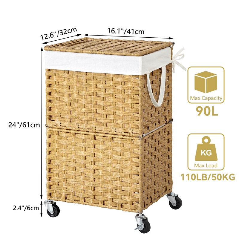 Chrislley 90L Slim Laundry Hamper with Wheels, Rolling Laundry Basket