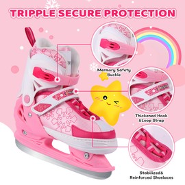 Nattork Adjustable Ice Skates for Kids Boys Girls, Anti-Skid Ice Skate Shoes,Ice Hockey Skates for Outdoor and Skating Rinks,Snowflake Pink M