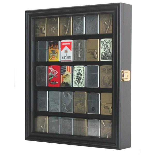 30 Lighters Display Case Wall Cabinet Compatible with Zippo Lighters