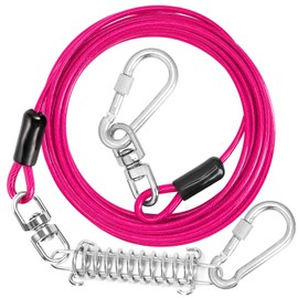 jenico Dog Tie Out Cable, 10/15/20/30/40/50/70/100/150FT Dog Runner Cable with Swivel Hook and Shock Spring, Dog Leash Run Tether for Yard Outdoor and Camping,for Small to Medium Pets Up to 500 LBS