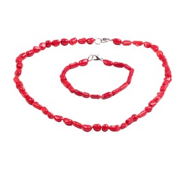 Treasure Bay Beautiful Natural Red Coral Branches Necklace and Bracelet Womens Jewellery Set
