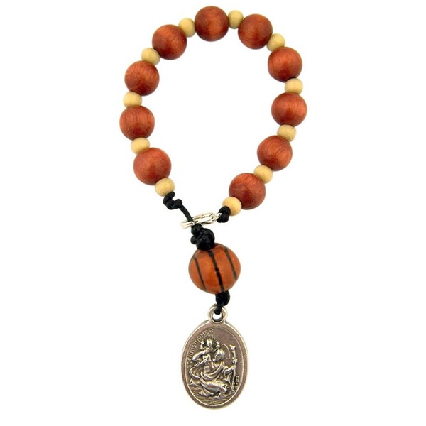 One Decade Wood Rosary with Saint Sebastian Medal Bag Clip