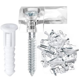 20 Pack 3-4mm Frameless Mirror Holder Clips Clear Mirror Mounting Clip Plastic Glass Retainer Clips Mirror Mounting Hardware with Screw and Anchors for Wall, Cabinet, Door