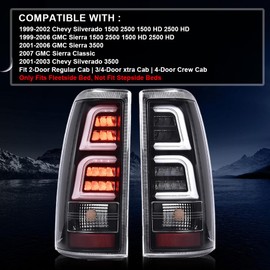 G-PLUS LED Tube Tail Lights w/light Bar Pair Fit For Chevy Silverado 1500 2500 & HD 1999-2002/Fit GMC Sierra 1500 2500 & HD 1999-2006, Clear Lens Black Housing Luces Traseras,Faros Traseros