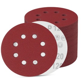 Pack of 100 Sandpaper 125 mm Velcro, Sanding Discs 8 Holes, Eccentric Round Sandpaper (Pack of 100, 120 Grit)