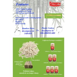 Gmark Bamboo Forks 3.5 Inch 110pc, Mini Food Picks/Bamboo Fruit Picks/Mini Cocktail Forks/Party Forks/Buffet Mini Forks/Two Prongs Cocktail Picks for Appetizer, Cocktail, Pastry, Dessert. GM1031A