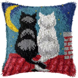 GemJelry Latch Hook Kits for Adults Kids DIY Cats Throw Pillow Cover Beginner Cross Stitch Kits With Colorful Preprinted Canvas Crochet Yarn Embroidery Hooking Kit Creative Sofa Home Decor 17'' X 17''