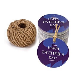 WRAPAHOLIC Father's Day Gift Tags with String - 100PCS 2.36x2.36 Inch Happy Father's Day Tags with 100 Feet Natural Jute Twine