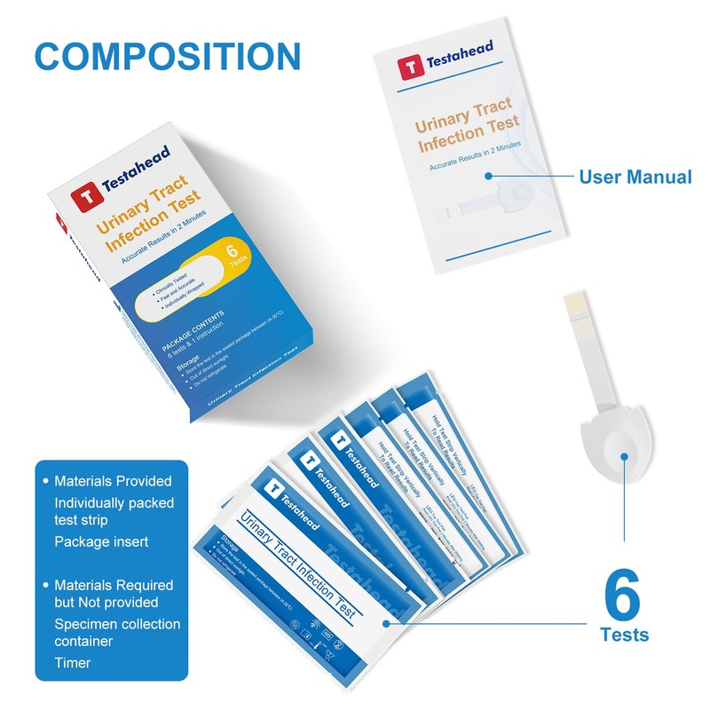 UTI Test Strips (6 Pack) | Detect Leukocytes, Nitrites in