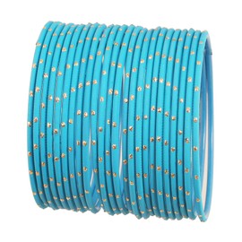 Touchstone New Colorful Bangle Collection Indian Bollywood Exclusive Golden Glaze Turquoise Blue Designer Jewelry Special Large Size Bangle Bracelets. Set of 24 for Women.
