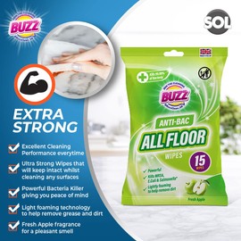 30pk Buzz All Floor Wipes Apple | Ultra Strong, Wood Floor Large Cleaning Wipes, Cleaning Wipes for Wood Floor, Dust Magnet Quick Drying & Suitable for All Floors - Laminate & Wooden Floor Wipes