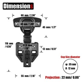 JQK Cabinet Hinges Black, 100 Degree Soft Closing Full Overlay Door Hinge for Frameless Cabinets, Stainless Steel Matte Black Finish, 4 Pack, CH100-PB-P4