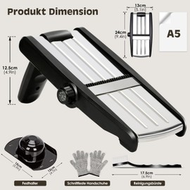 Myiosus Mandolin Vegetable Slicer, 5-in-1 Adjustable Vegetable Slicer Stainless Steel with Cut-resistant Gloves and 1 Cleaning Brush, Multifunctional Kitchen Slicer for Potatoes, Tomatoes, Fruit