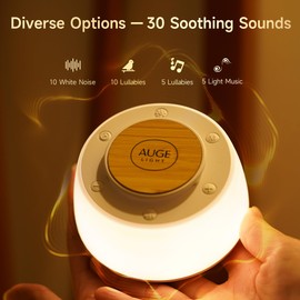 AUGE LIGHT 4-in 1 White Noise Sound Machine with Night Lights 30 Soothing Sounds 32 Volume Levels 3 Timers, Sound Machine for Sleep Kids Adults, Sound Therapy Nightstand for Home Travel