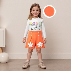 KMBANGI Toddler Baby Girl Fall Outfits Long Sleeve 3D Floral Embroidered Sweater Knitted Shirts Shorts Beret Trendy Clothes (Orange, 12-18 Months)