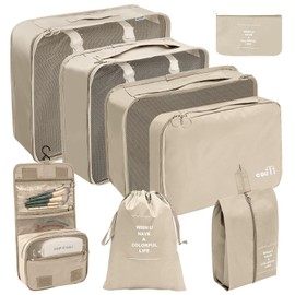 Packing Cubes, Lightweight Travel Luggage Organizers with Shoe Bag, Toiletry Bag & Laundry Bag (Beige) (Beige, 8PCS)