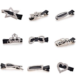 Ruihfas 9Pcs Women Girls Headwear Bling Rhinestone Crystal Hair Clip Alligator Duckbill Barrette Hairpin Hair Beak Concorde Clip Slide Assorted Patterns (Silver Tone)
