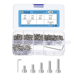 DTGN 250Pcs M2 Metric Screw Assortment, M2 Bolts Socket Head Screws, 304 Stainless Steel M2x4/6/8/10/12mm Hex Socket Head Cap Screws Bolt Set With Wrench for 3D Printing DIY