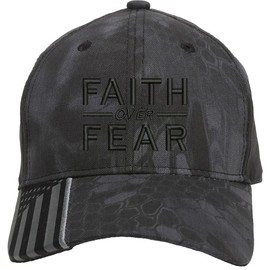 AmazingShirts Faith Over Fear Embroidered Structured Adjustable One Size Fits All US Flag on Bill Hat (Black/Black)