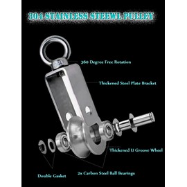 DROMEDARY 2 Pack 34 mm Pulley with Ball Bearing, Pulley for Ropes, Pulley Steel Cable, Load Capacity 250 kg for Ropes, Rope Frame, Fitness