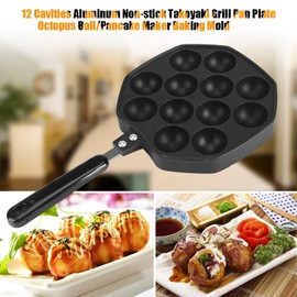 Home 12 Cavity Octopus Grilling Pan, Kitchen Non Stick Pancake Maker, Professional Baking, Suitable for Takoyaki, Round Pancakes, Dessert Cakes
