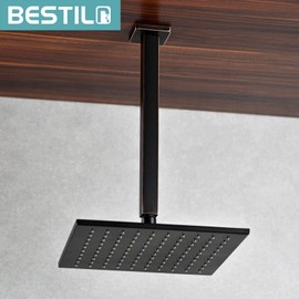 BESTILL 12 Inch Oil Rubbed Bronze Ceiling Mount Shower Arm and Flange, Square Rain Shower Head Arm