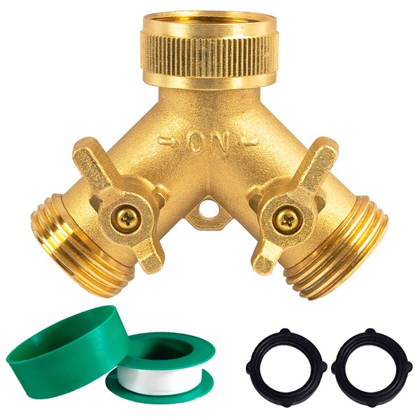 Hourleey Hourleey Brass Garden Hose Splitter (2 Way), Solid Brass