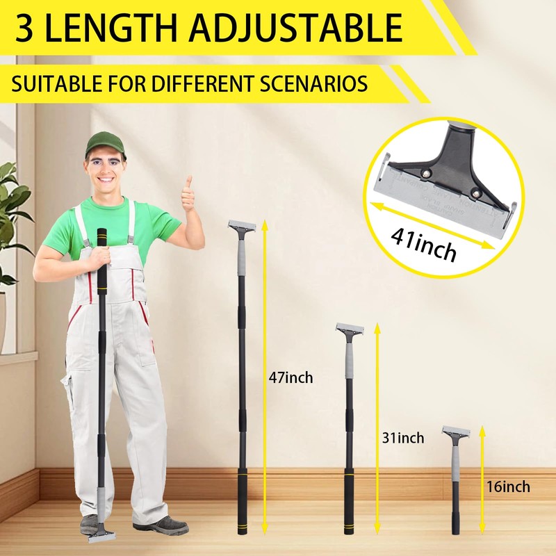 Quynhni Floor Scraper Tool, Floor Scraper Long Handle Heavy-duty 16-47"
