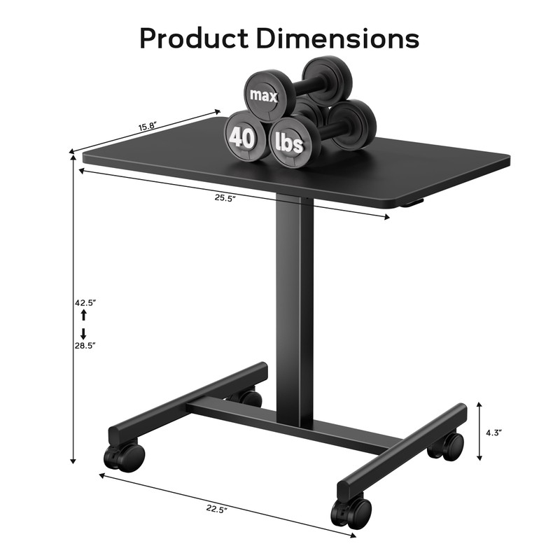 CROWNFURN Mobile Small Standing Rolling Desk Adjustable Height, Portable Laptop