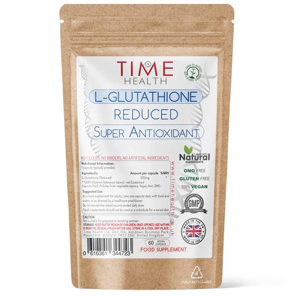 Glutathione Reduced - 320mg - UK Made - Zero Additives - Vegan - Pullulan (60 Capsule Pouch)