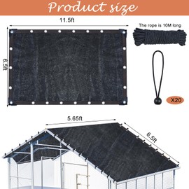 Black Chicken Coop Cover UV 90% Shade Cloth for Summer 11.5 * 6.6 FT Chicken Cages Cover with 20Pcs Ball Bungees Cords Sun Shade Netting Mesh for Outdoor Garden Patio Yard Plants Chicken Run Pen